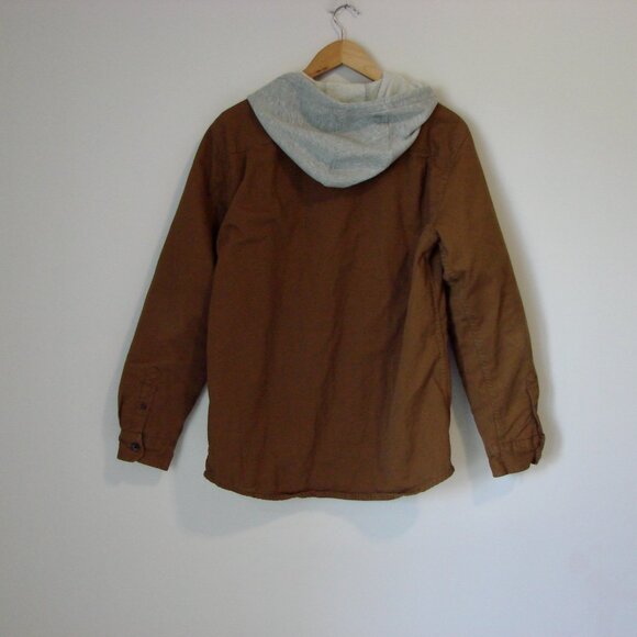 Wrangler Hooded Shirt Jacket Flannel Lined Hoodie Spice Brown Size Medium - Picture 11 of 14